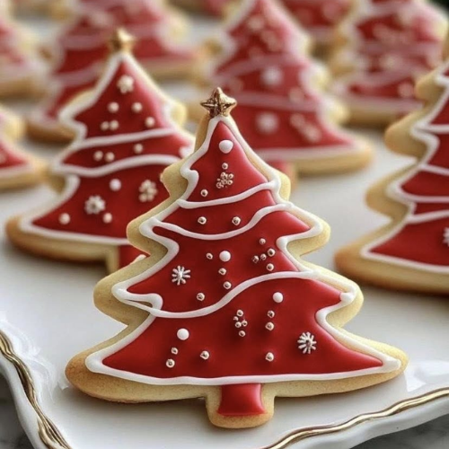 Biscoitos Árvore de Natal Vermelhos e Brancos Decorados em 1 Hora